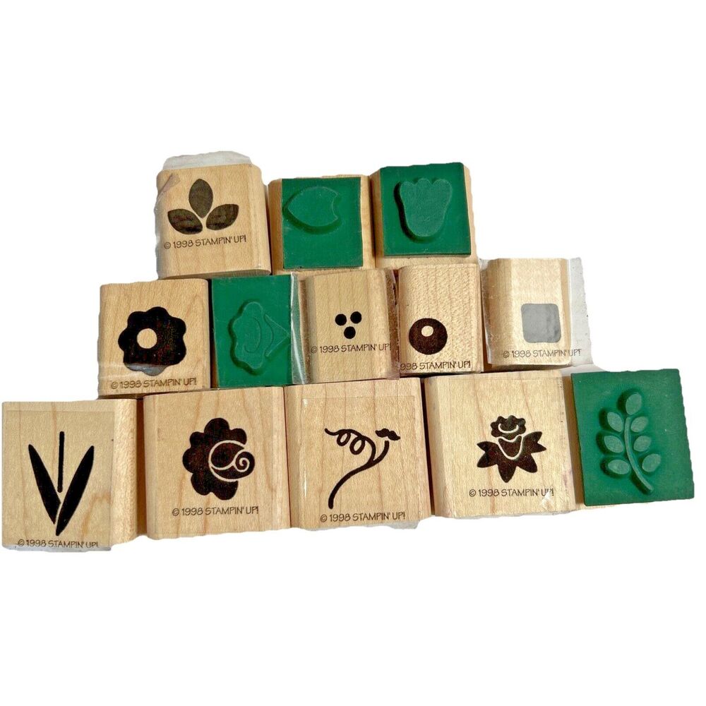 Lot of 13 Stampin' Up Vintage 1998 Rubber Stamps-Flowers, Vines, Shapes - Unused